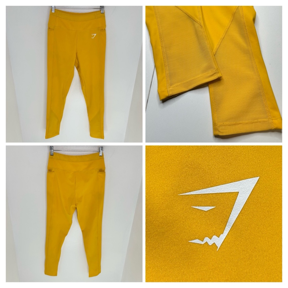 Gymshark‎ DRY Pocket Leggings Size Medium Yellow Athleisure Active Yoga Gym